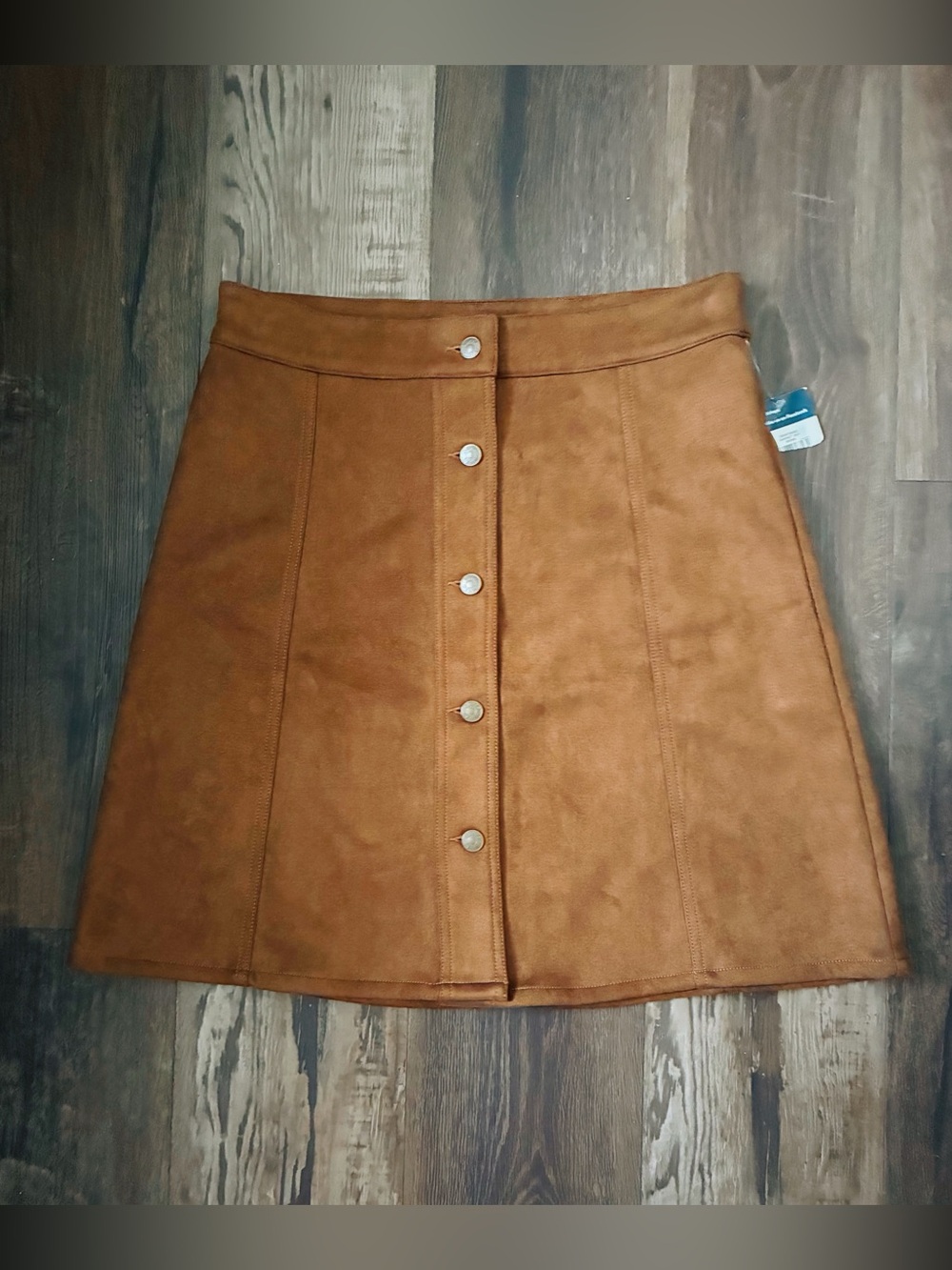 Chaps Caramel-Brown Button-Front A-Line Skirt